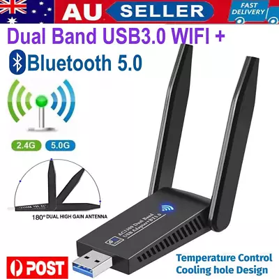 1300Mbps USB 3.0 Wireless WiFi Receiver Bluetooth Adapter 5GHz Dual Band Dongle • $16.97