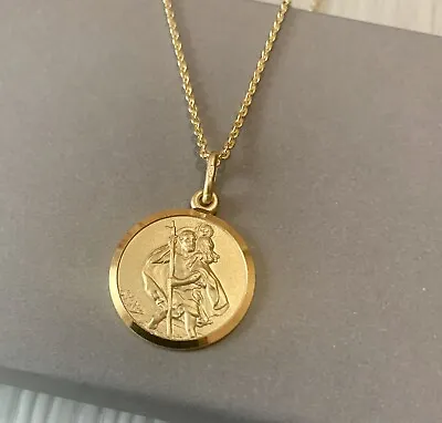 Boys Heavy Gold Over Sterling Silver Large SAINT CHRISTOPHER Free Engraving • £39.95