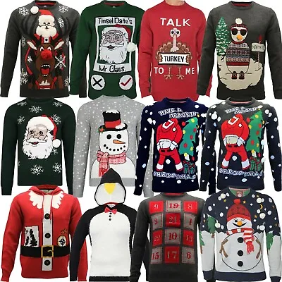 Mens Christmas Novelty Jumper Crew Neck Thin Knit Funny Santa Xmas Sweater New • £9.95