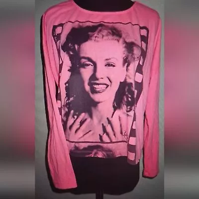 80s VTG Hollywood Legends Marilyn Monroe Neon Pink Long Sleeve Slouchy T Shirt • $10