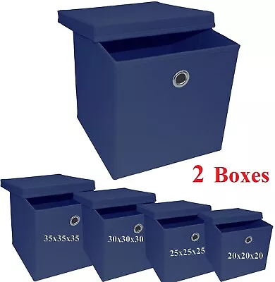 Foldable Storage Boxes Set Of 2 Collapsible Fabric Storage Cubes With Lid • £10.99