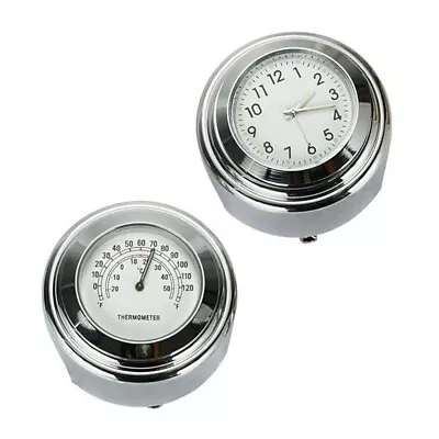 7/8  1  Motorcycle Handlebar White Surface Dial Clock & Thermometer Temp • $14.54