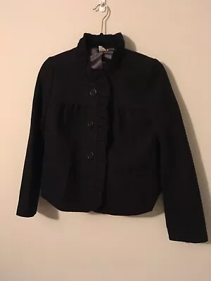 J. Crew Dark Gray/Black 100% Wool Jacket W/Ruffles Size 0 • $51.25