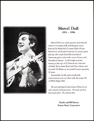 Marcel Dadi 1951-1996 Death Notice Charlie & Bill Kaman Tribute Article W/ Photo • $4