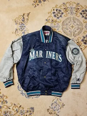 Vtg 90's Starter Diamond Collection XL Seattle Mariners MLB Satin Jacket *READ* • $68