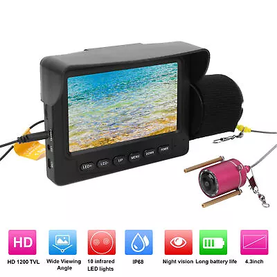 4.3in HD Underwater Fishing Camera TFT Color Monitor 1200TVL 10LEDs IP68 Wat NGF • $125.73