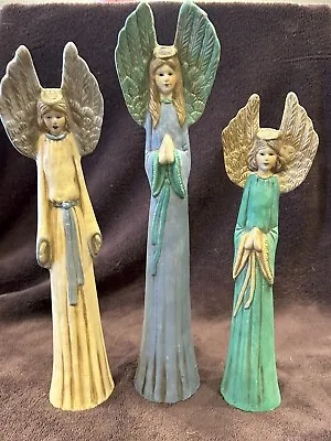 Vintage Set Of Three Tall Thin Colorful Porcelain Angels • $10