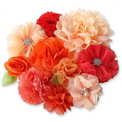 £1.50 • Buy ORANGE PEACH CORAL Fabric Flowers CRAFT Glue/Sew On Embellishment Appliques DIY
