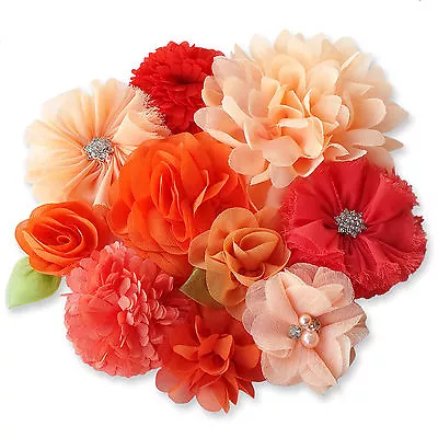 £1.09 • Buy ORANGE PEACH CORAL Fabric Flowers CRAFT Glue/Sew On Embellishment Appliques DIY