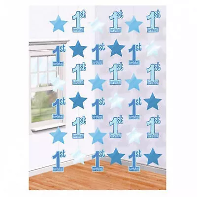 6 X Blue 1st Birthday Party Star Boys Hanging Streamers Strings Room Decorations • $8.96