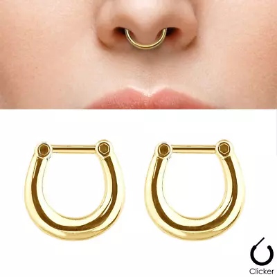 $9.99 • Buy 16G Gold Steel Septum Clicker Nose Hinged Ring Body Piercing Jewelry NippleRings