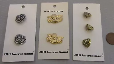 JHB International Vintage Button Cards Roses Angels Hearts 7P • $9.95