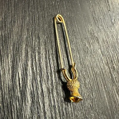 Vintage RARE Big Gold-tone Safety Pin Topaz Rhinestone Kilt Pin Brooch • $16