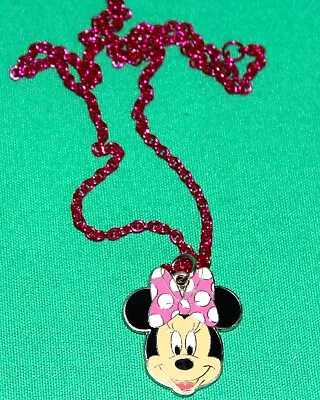 Disney Parks Minnie Mouse Girl Pendant Necklace Double Sided 19  Pink Chain New  • $21.95