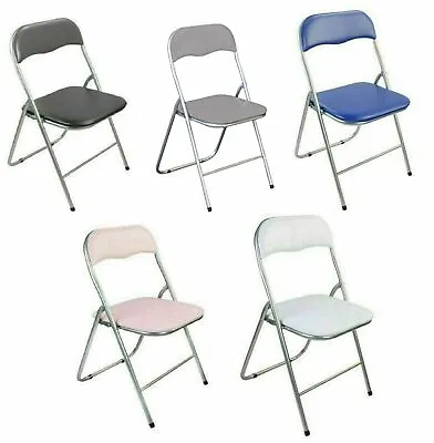 Square Chair Frame Metal Silver Portable Padded Seat Saving Space Folding • £14.99
