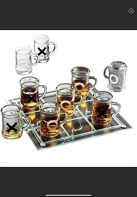 Game Night Tic Tac Toe Drinking Game Set With Mini Beer Mugs Shot Glass 10”x10” • $13.39