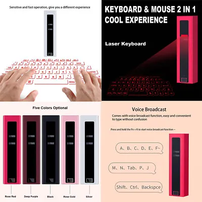 Portable Virtual Laser Projection Wireless Keyboard Mouse Tablet Laptop • £33.49