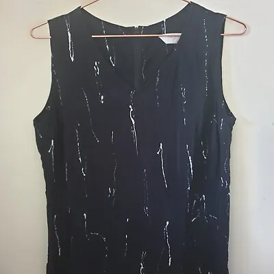 Vintage 90s Black White Mono Column Dress Sz 12 Splash Print Midi • £15