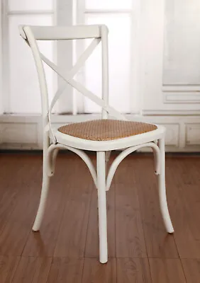 $119 • Buy Dining Chair White With Metal Strap French Provincial Cross Back Seat Cafe Style