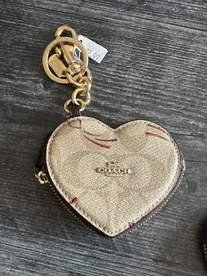 NEW Coach Heart Pouch Bag Charm Signature Canvas Heart Star Print Khaki CK071 • $91.05