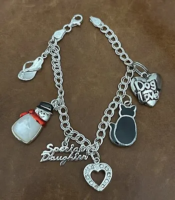 Vintage Sterling Silver 925 With Charms 🐈‍⬛ ⛄️ 🤍 Double Link Chain Bracelet 7” • $45