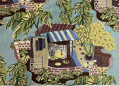 Vintage Mid Century Modern Mod Tropical Island Cafe Scene Mod Retro MCM Fabric! • $25