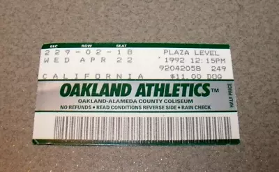 Oakland A's 4/22/1992 Ticket Stub Vs LA. Rickey Henderson HR McGwire 2 HR +debut • $12.99