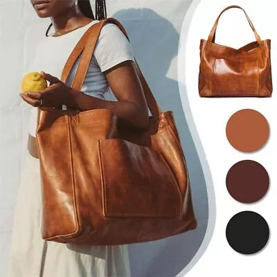 Women Vintage Weekender Soft Leather Oversized Shoulder Bag Hobo Tote Large • $35.10