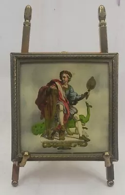 Vintage Wood Framed Miniature Lithograph Gold Easel Victorian Man Peacock • $24.47