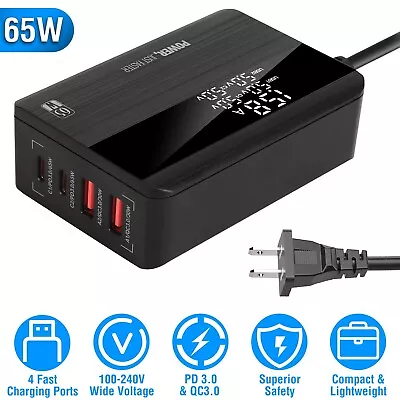 4 Port 65W Wall Charger QC 3.0 USB Hub Fast Charging Station Power Adapter Plug • $23.85