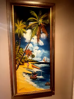 Original Vintage Oil Painting Carribean Fishers Island Life Frmd Sgnd • $150