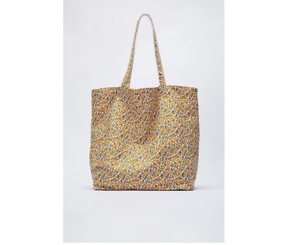 Zara Reversible Floral Print Tote Bag Yellow/Peach • $49.99