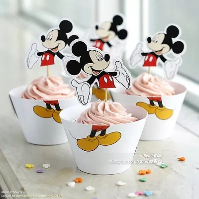 48 Pcs 24 Mickey Mouse Cupcake Wrappers & 24 Toppers Kids Birthday Party Supply • $10.99