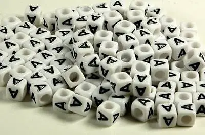 £0.99 • Buy (6 For 5) 100pcs X A-Z Alphabet Single-Letter Beads 6mm Acrylic White Cube 