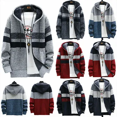 Mens Zip Up Fluffy Lined Hoodie Hoody Coat Winter Warm Jacket Hooded Sweatshirt • £28.79