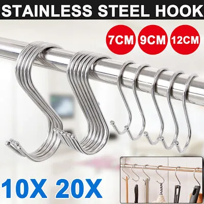10-20pcs Quality Stainless Steel S Hooks Kitchen Meat Pan Utensil Clothes Hanger • £2.99