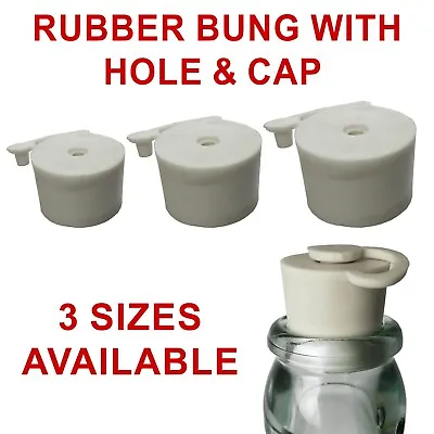 2 X Rubber Bung With Airlock Hole & Cap - Home Brew Wine Making Fermentation • £5.99