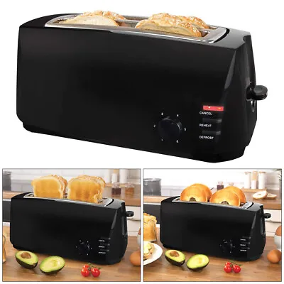 1400w Black 4-slice Wide Slot Bagel Muffin Toaster Variable Browning & Defrost • £30.74