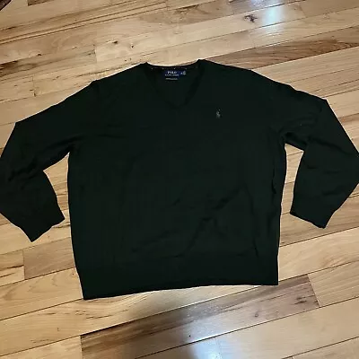 Polo Ralph Lauren Washable Merino Wool V-Neck Sweater Mens 2XL - Green Preppy • $24.50