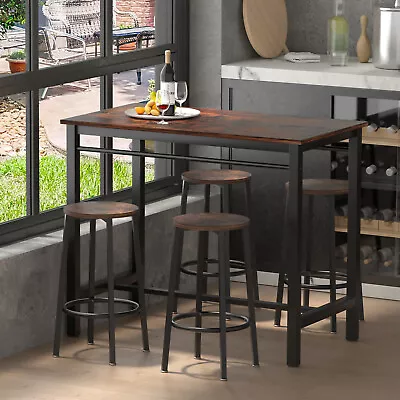 VEVOR Bar Table Set 5-Piece 43  Tall Table W/ 4 Square Stools Dining Table Brown • $132.99