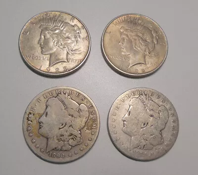 Silver Dollars 2 Peace And 2 Morgans Lot Of 4 • $43.88