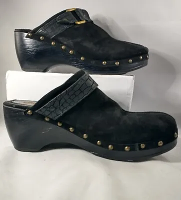 Via Spiga Sz 8.5 M Mules Clogs Black Leather Wedge Heels Shoes Made In Italy • $19.95