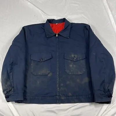 60s 70s Big Size 46 XL Workwear Jacket Insulated Talon Work Faded Navy Vintage • $44.99