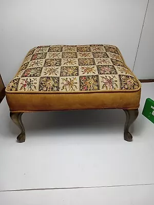 Gold Velvet Brass Leg Rose Pattern Floral Footstool / Stool  15 X15   • $72