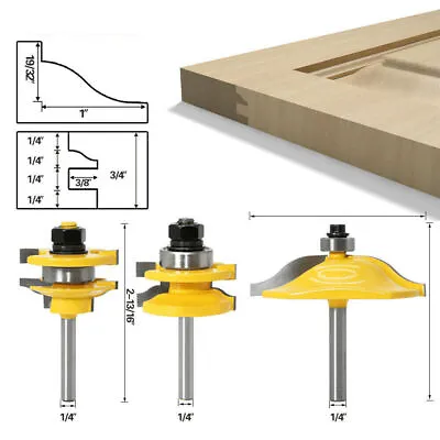 1/4  Shank Raised Panel Cabinet Door Router Bit Woodwork Milling Cutter Set • £14.99