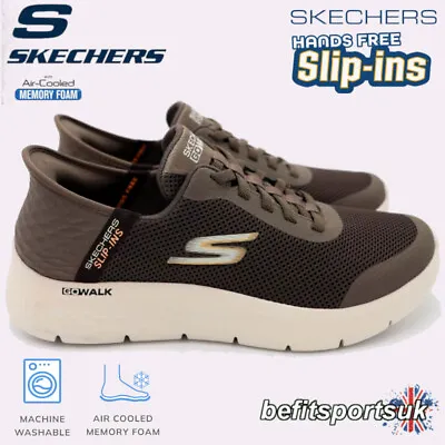 Skechers Mens Slip Ins Shoes Memory Foam Go-walk Trainers Slip In Sketcher Brown • £69.90