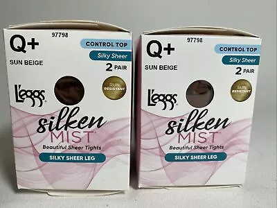 $16.99 • Buy Leggs Silken Mist Control Top Pantyhose Size Q Plus Sun Beige 4 Pairs NEW