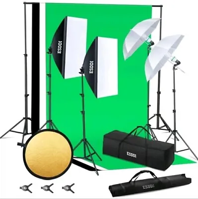 ESDDI Photo Studio Lighting Kit Umbrella Backdrop Background Light RRP £149.99 • £59.90