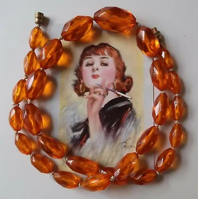 Vintage 48cm Long Orange Facetted Bakelite Bead Necklace With Brass Clasp • $125