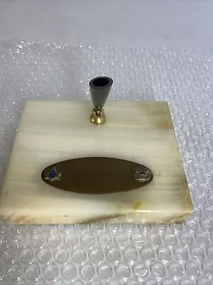 Vtg. Desk Top Fountain Pen Holder On Marble Base W/ Masonic Plaque • $29.74